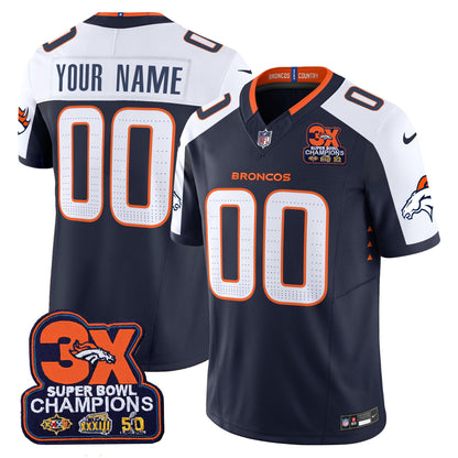 Denver Broncos 3-Time Champions Patch Vapor Limited Custom Jersey - All Stitched