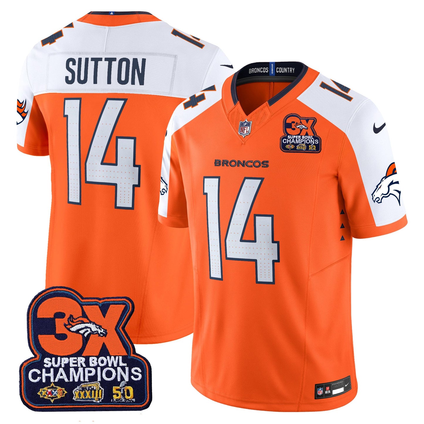 Denver Broncos 3-Time Champions Patch Vapor Limited Jersey - All Stitched