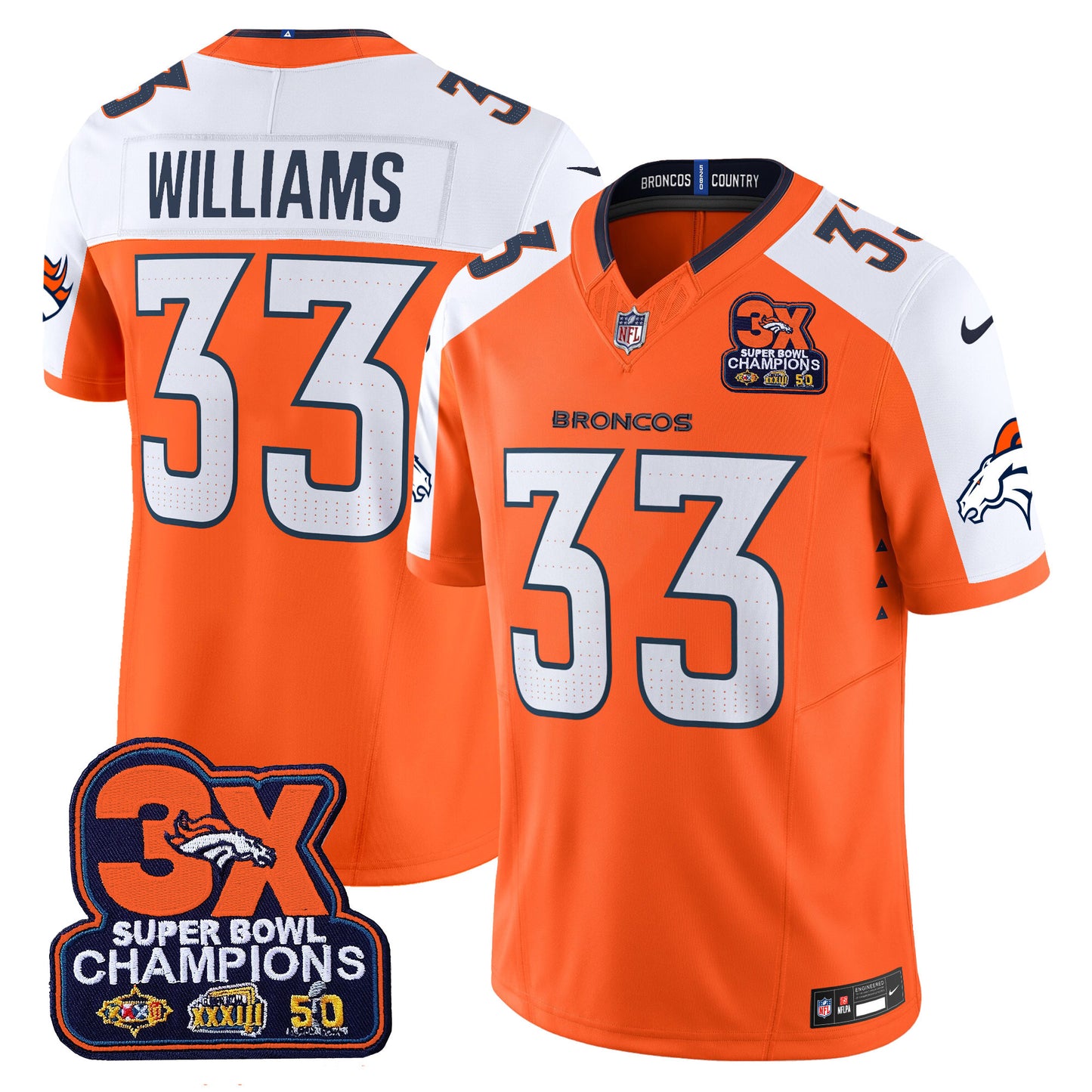 Denver Broncos 3-Time Champions Patch Vapor Limited Jersey - All Stitched