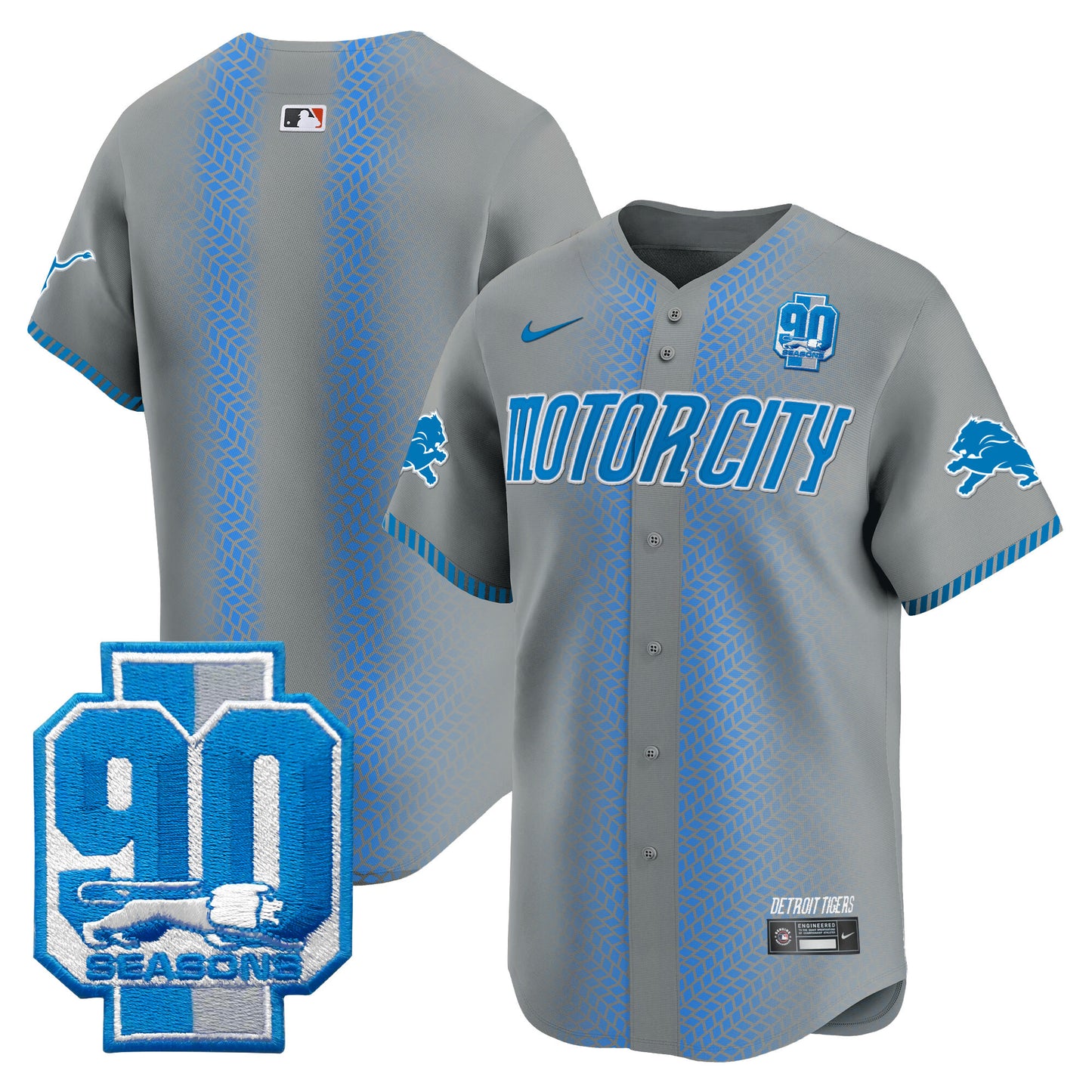 Detroit Lions 90th Year Patch Vapor Premier Limited Jersey - All Stitched