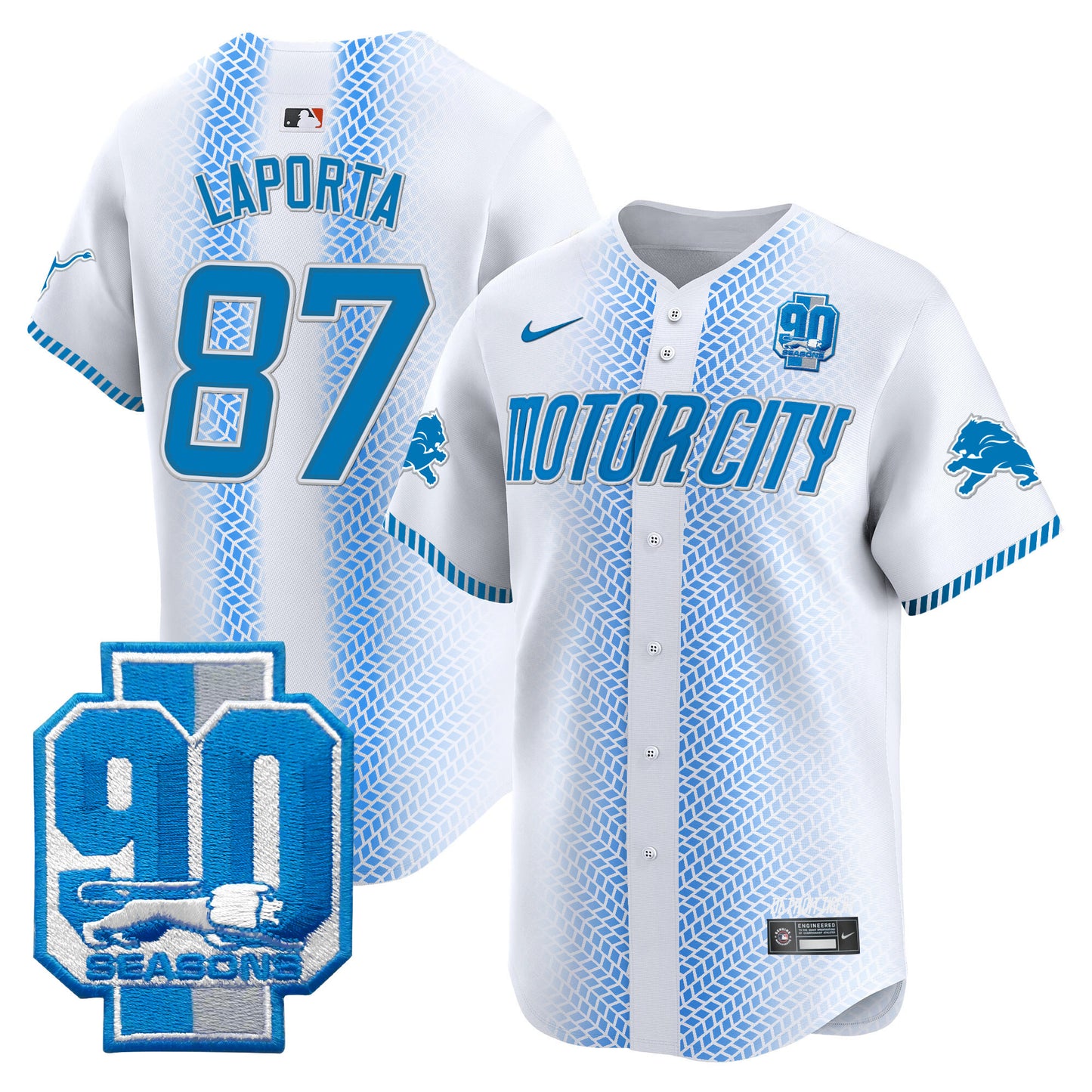 Detroit Lions 90th Year Patch Vapor Premier Limited Jersey - All Stitched