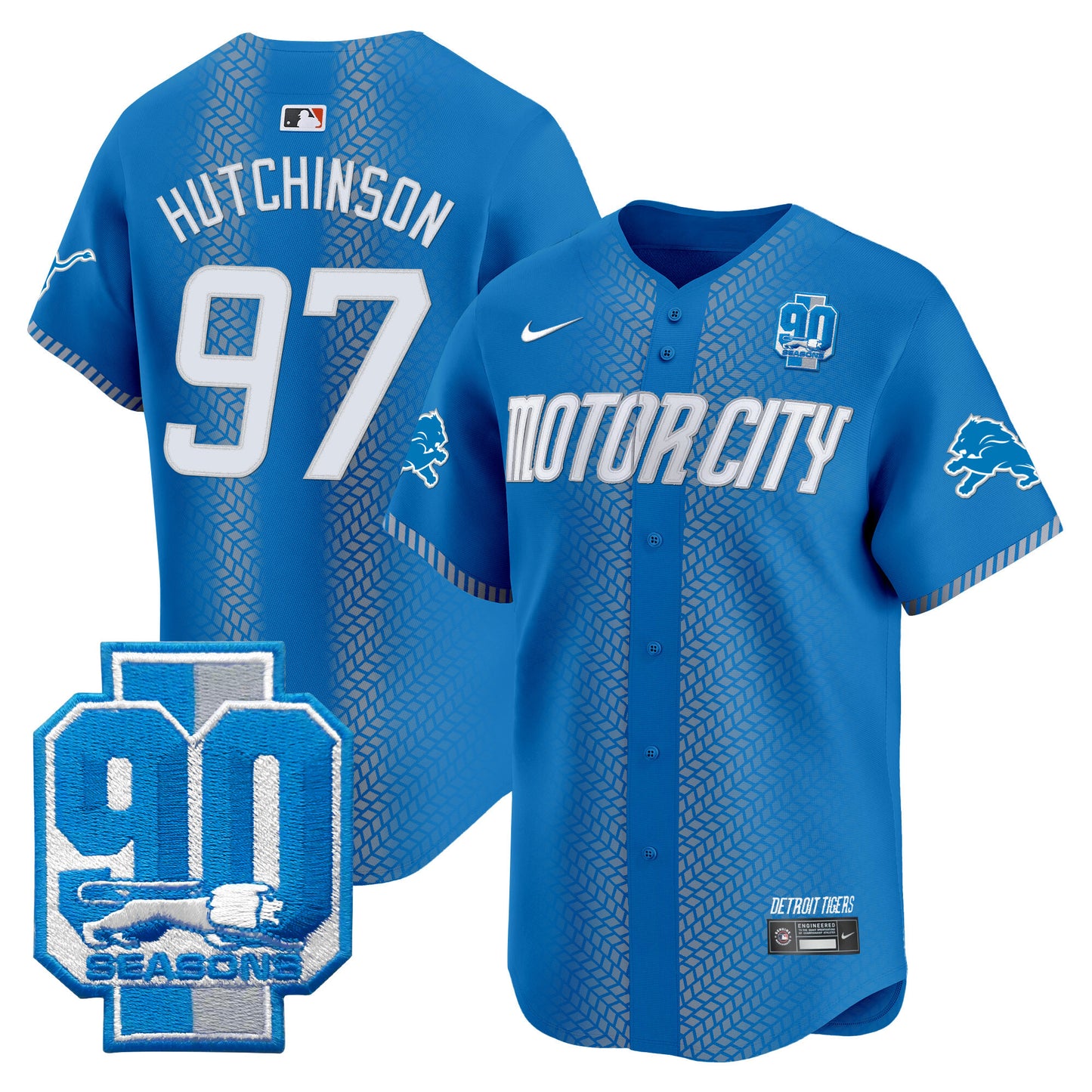 Detroit Lions 90th Year Patch Vapor Premier Limited Jersey - All Stitched