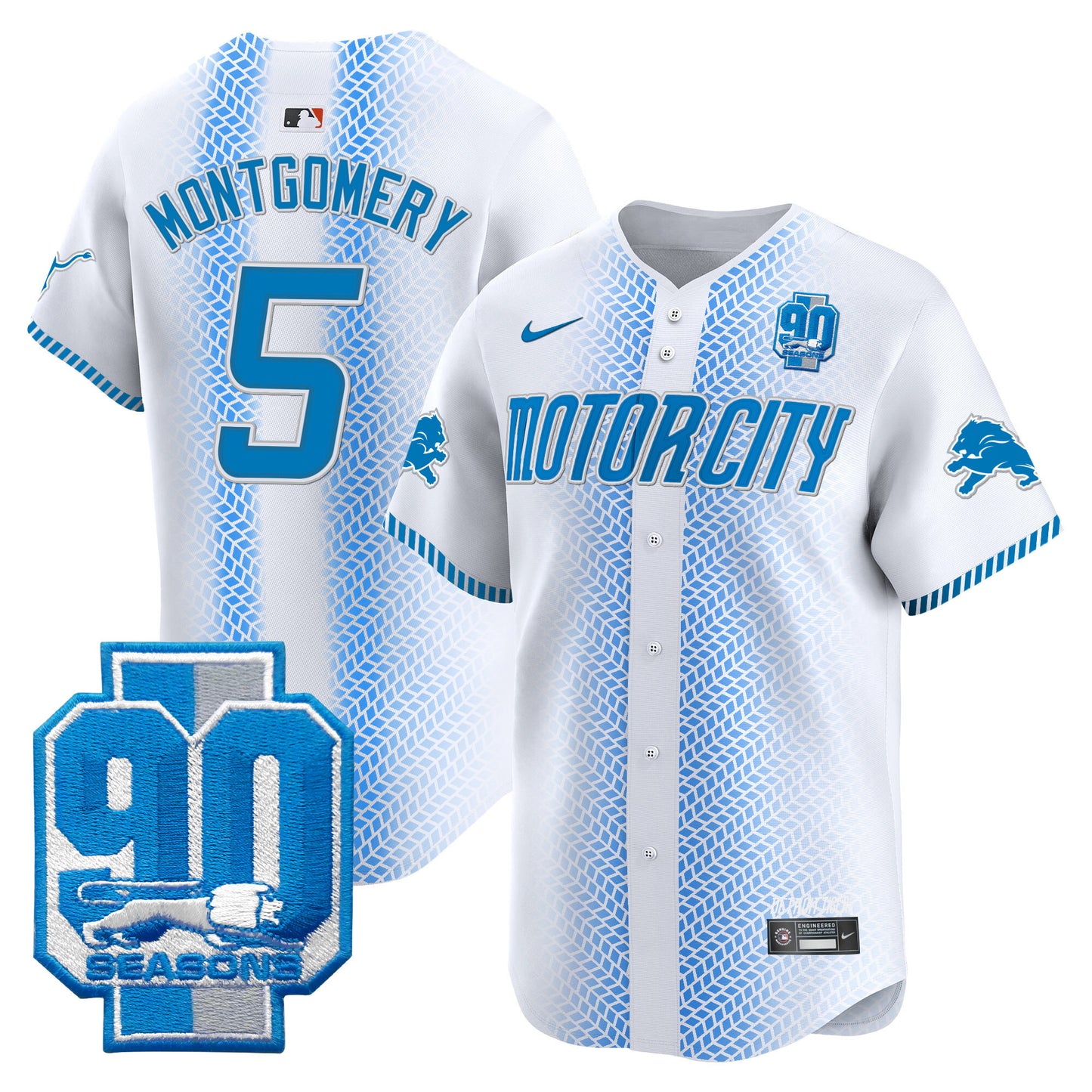 Detroit Lions 90th Year Patch Vapor Premier Limited Jersey - All Stitched