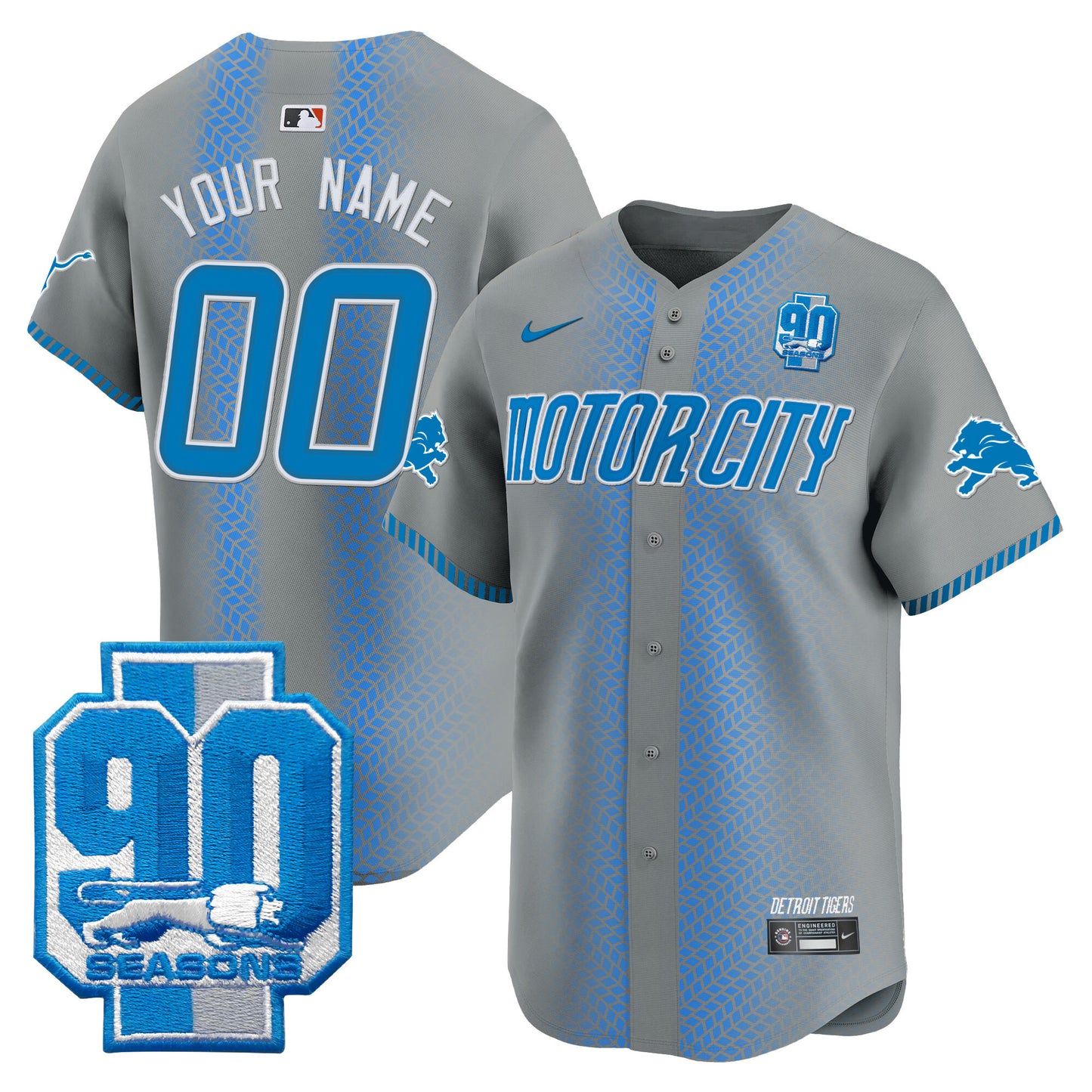 Detroit Lions 90th Year Patch Vapor Premier Limited Custom Jersey - All Stitched