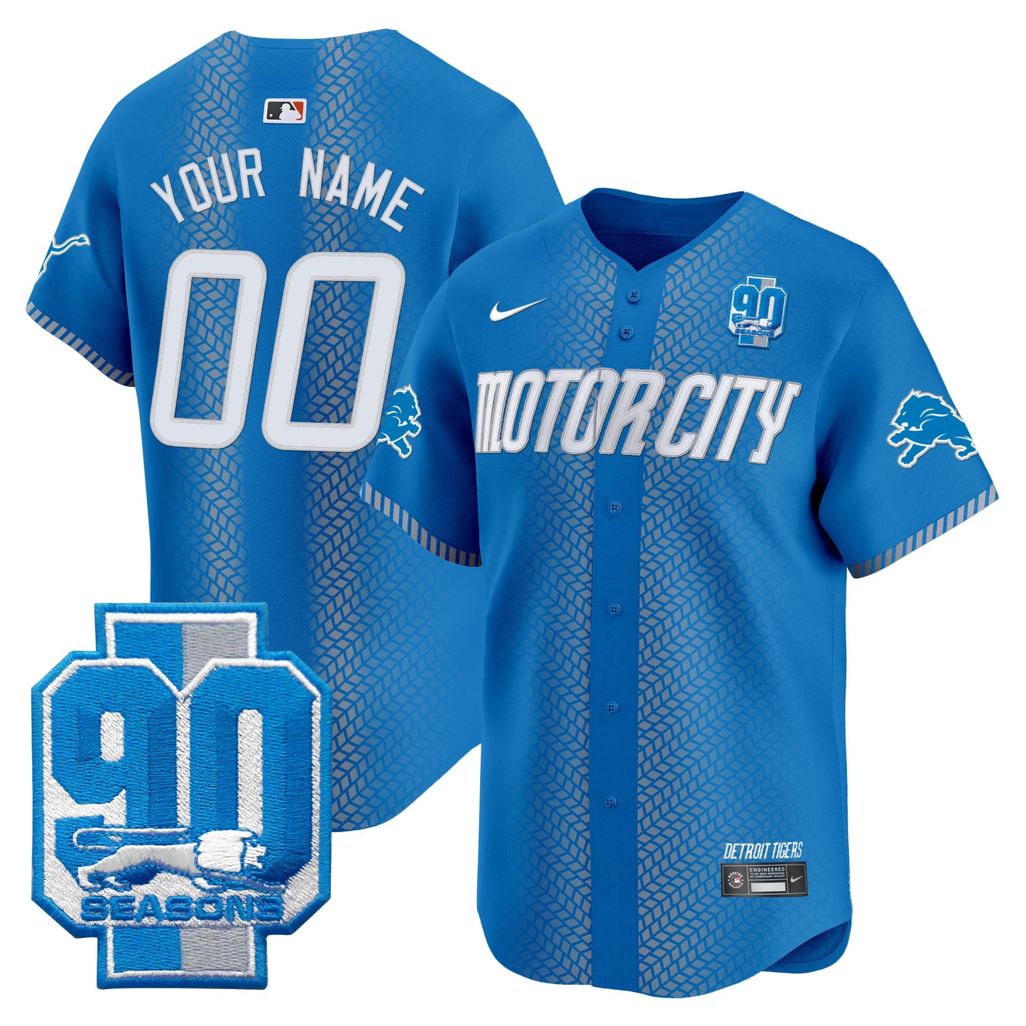 Detroit Lions 90th Year Patch Vapor Premier Limited Custom Jersey - All Stitched