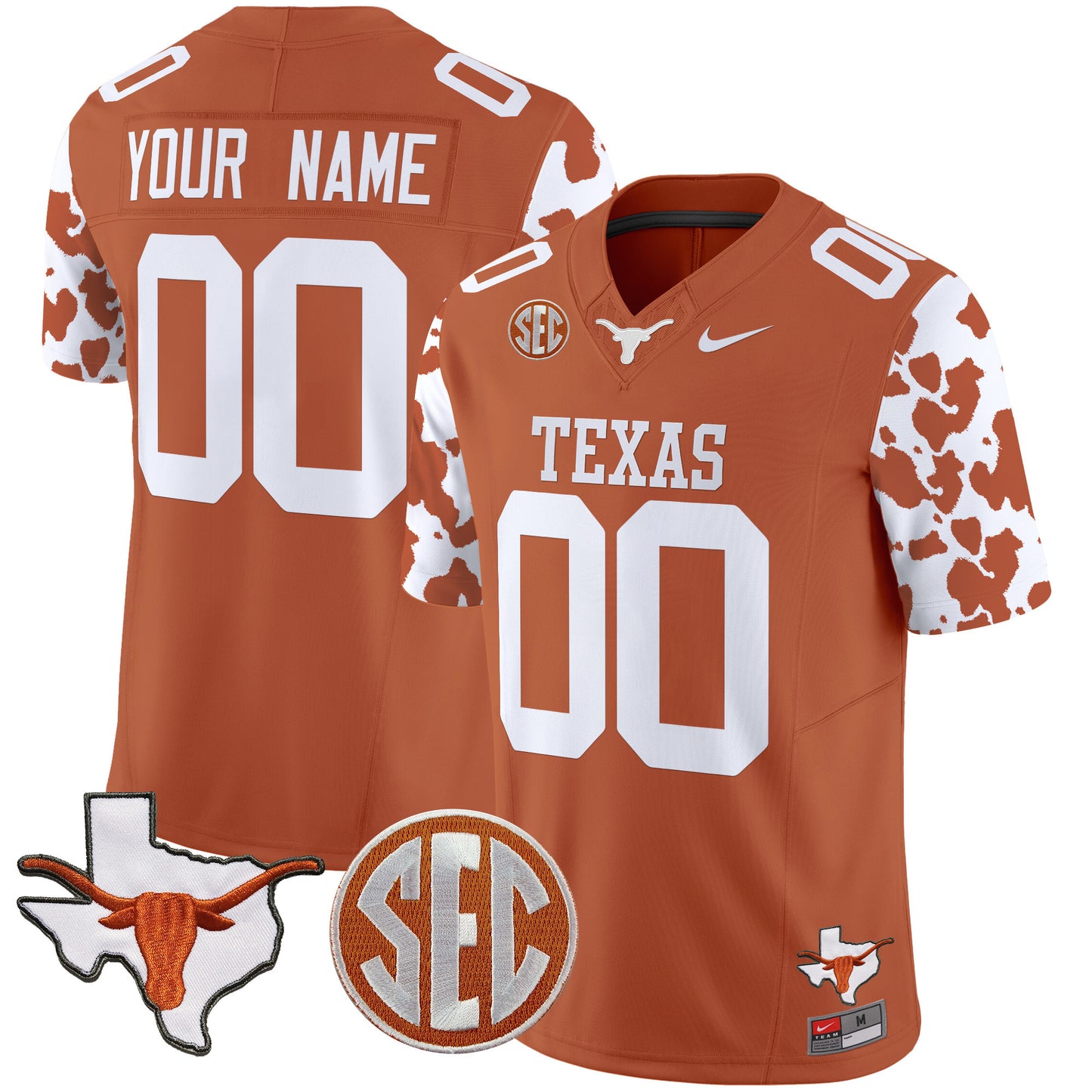 Texas Longhorns Cow Spots Vapor Limited Custom Jersey - All Stitched