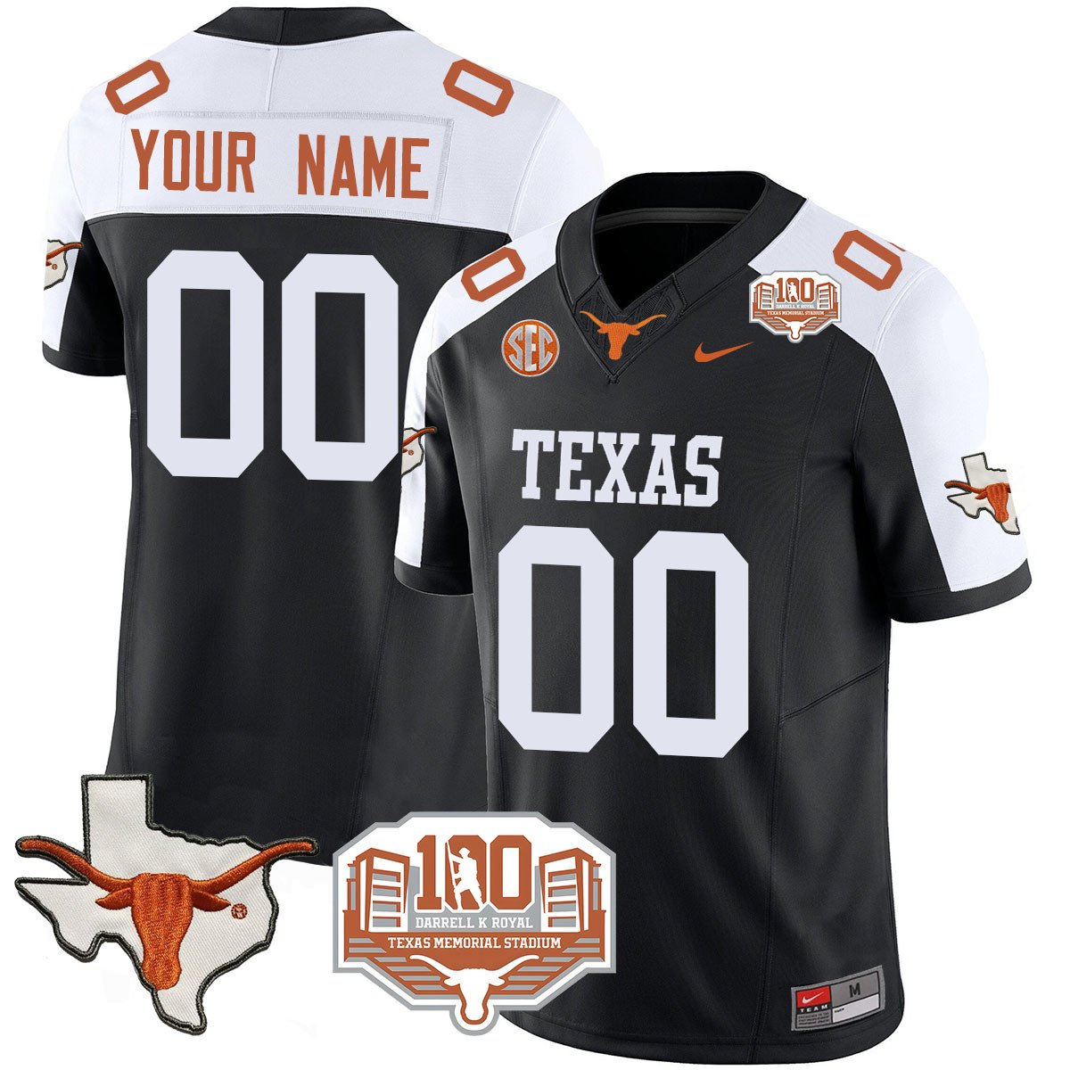 Custom Texas Longhorns 2024 Vapor Jersey - 100 years of Darrell K Royal - All Stitched