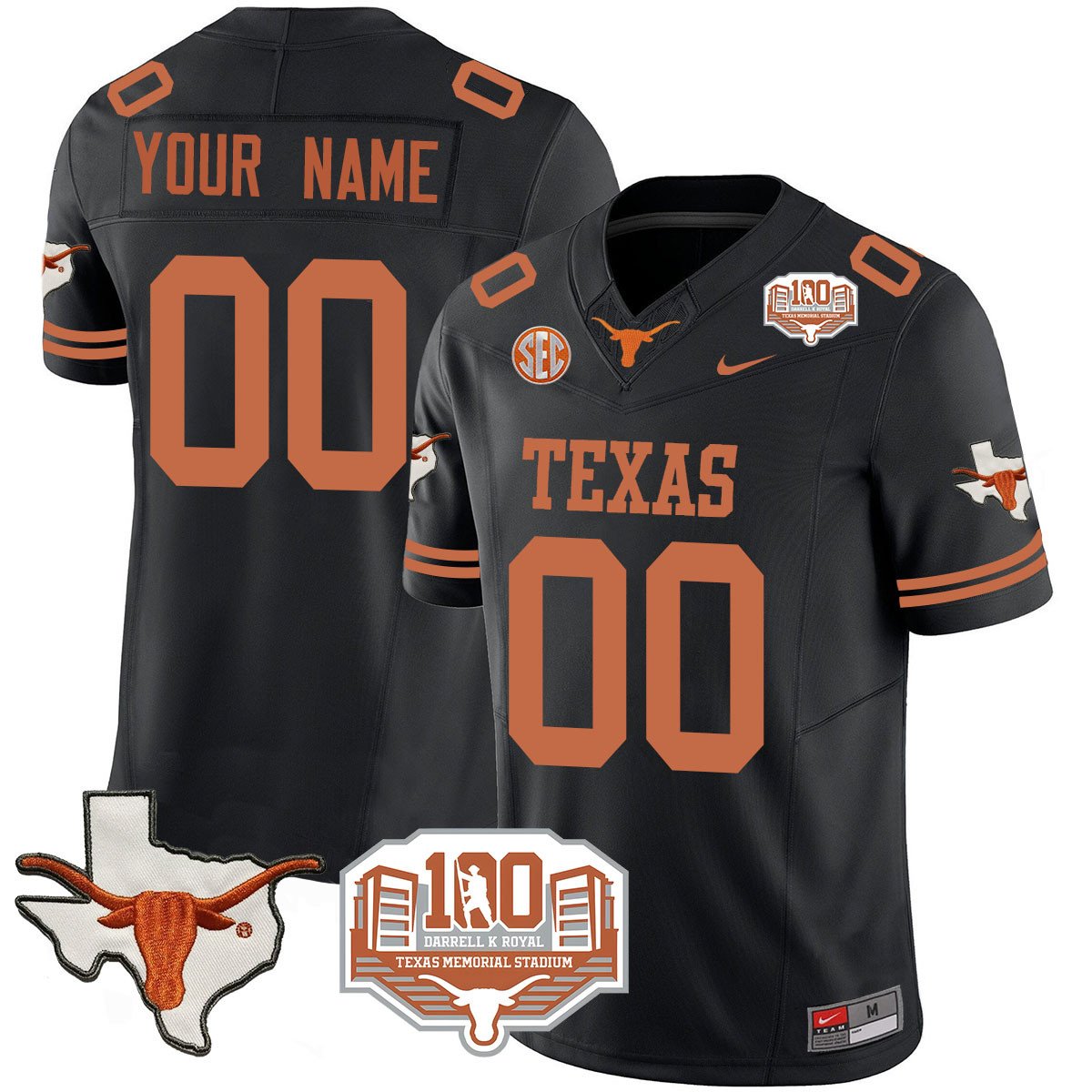 Custom Texas Longhorns 2024 Vapor Jersey - 100 years of Darrell K Royal - All Stitched