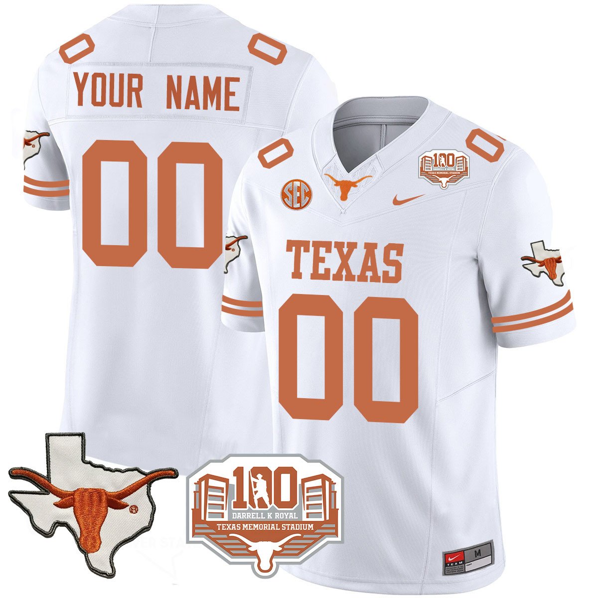 Custom Texas Longhorns 2024 Vapor Jersey - 100 years of Darrell K Royal - All Stitched