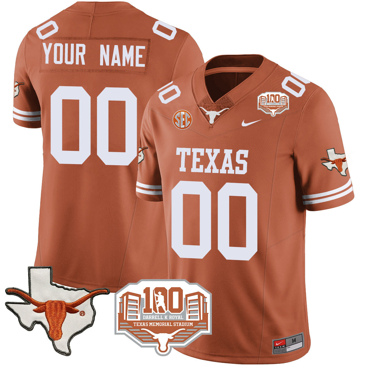 Custom Texas Longhorns 2024 Vapor Jersey - 100 years of Darrell K Royal - All Stitched