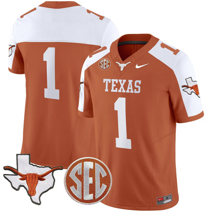 Texas Longhorns State Map & Sec Patch Vapor Limited Jersey V5 - All Stitched