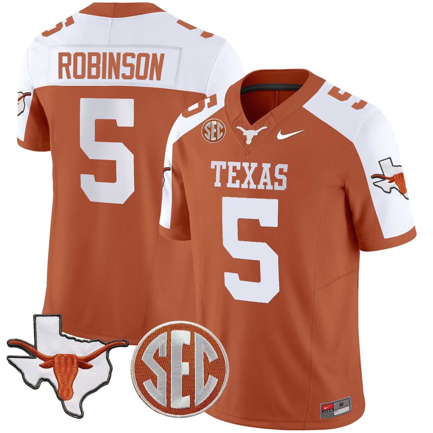 Texas Longhorns State Map & Sec Patch Vapor Limited Jersey V5 - All Stitched