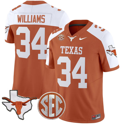 Texas Longhorns State Map & Sec Patch Vapor Limited Jersey V5 - All Stitched