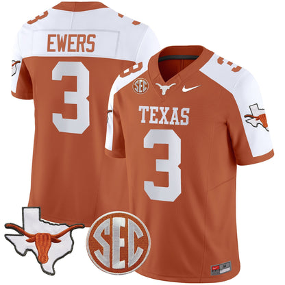 Texas Longhorns State Map & Sec Patch Vapor Limited Jersey V5 - All Stitched