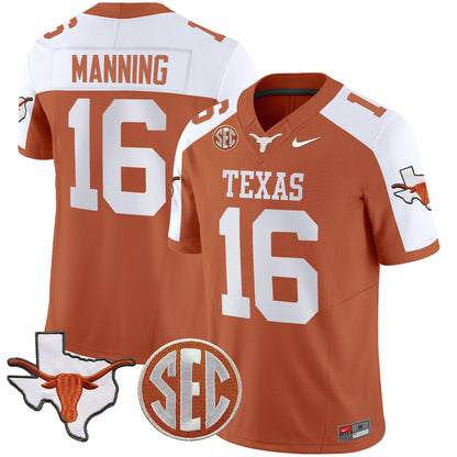 Texas Longhorns State Map & Sec Patch Vapor Limited Jersey V5 - All Stitched