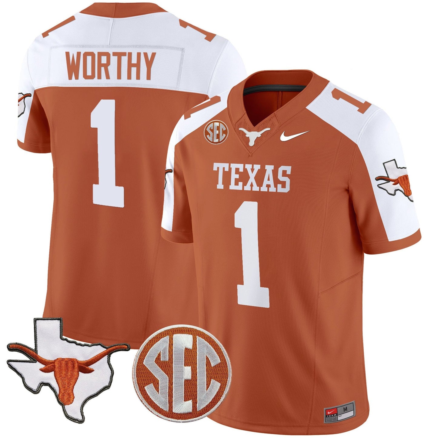 Texas Longhorns State Map & Sec Patch Vapor Limited Jersey V5 - All Stitched