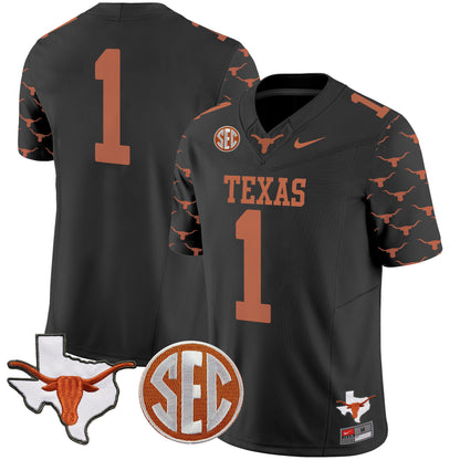 Texas Longhorns State Map & Sec Patch Vapor Limited Jersey V5 - All Stitched