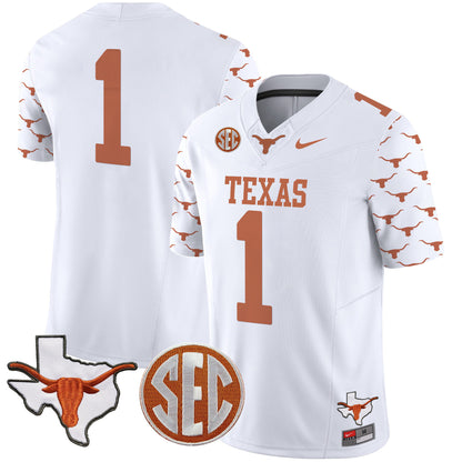 Texas Longhorns State Map & Sec Patch Vapor Limited Jersey V5 - All Stitched