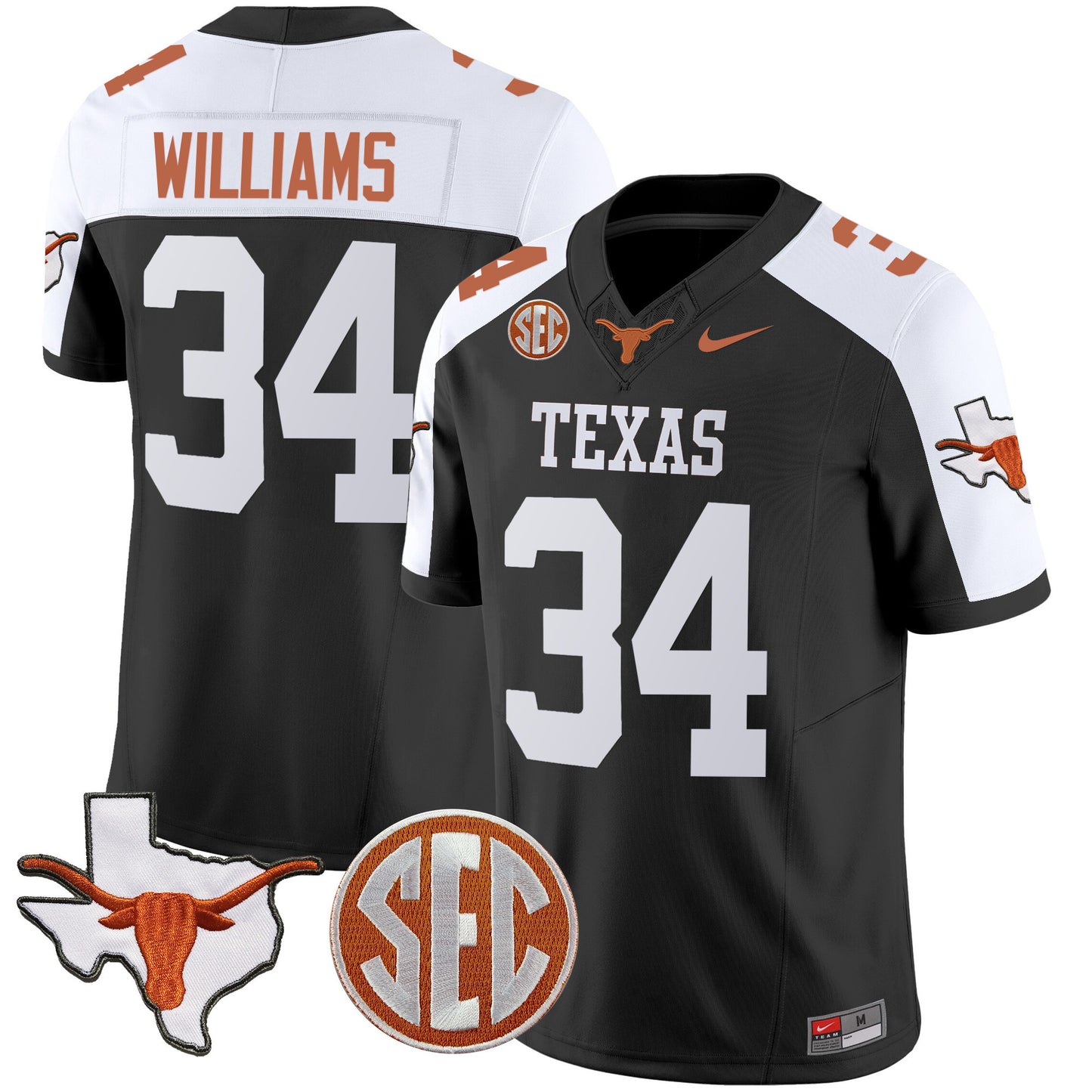 Texas Longhorns State Map & Sec Patch Vapor Limited Jersey V5 - All Stitched