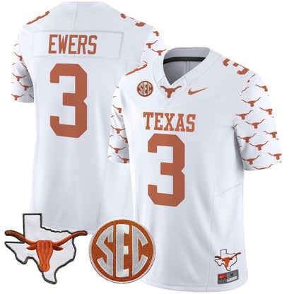 Texas Longhorns State Map & Sec Patch Vapor Limited Jersey V5 - All Stitched