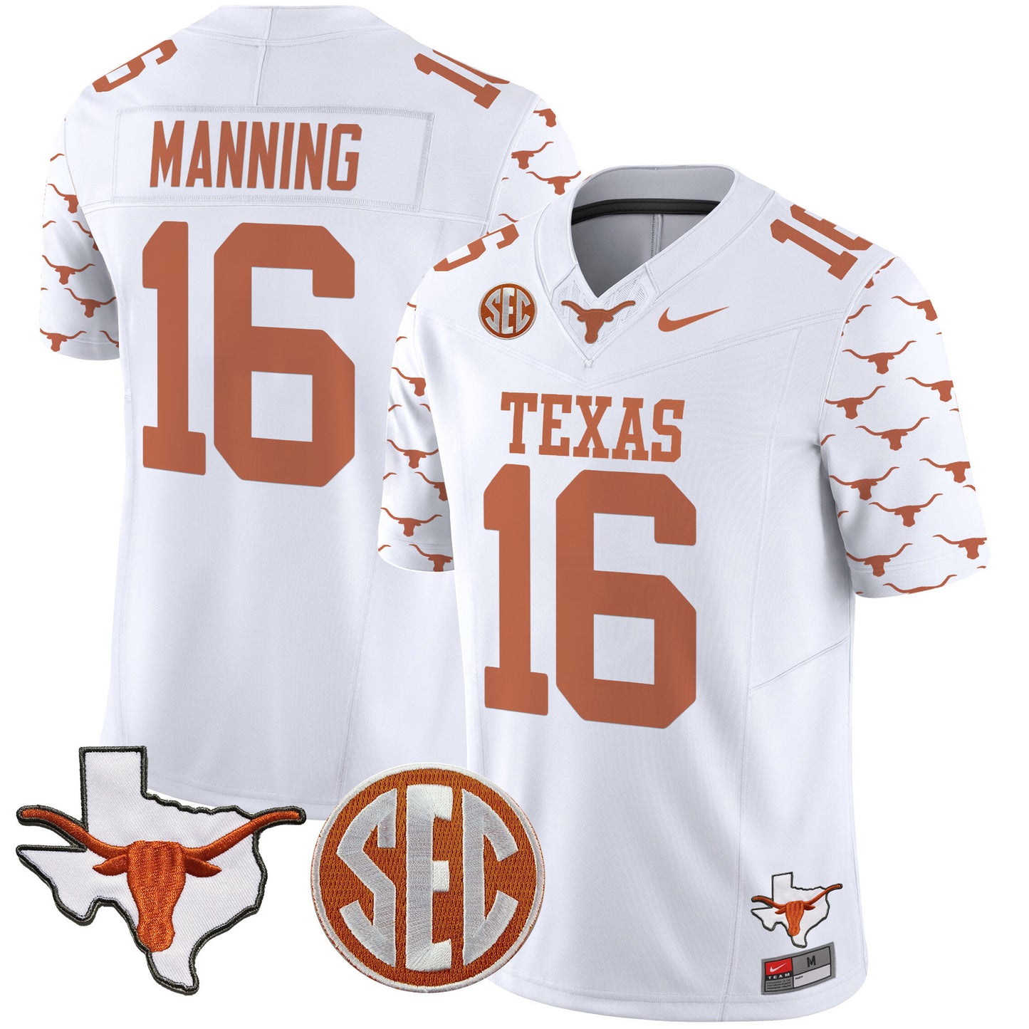 Texas Longhorns State Map & Sec Patch Vapor Limited Jersey V5 - All Stitched