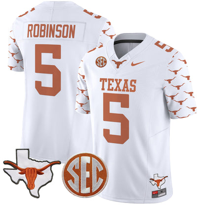 Texas Longhorns State Map & Sec Patch Vapor Limited Jersey V5 - All Stitched