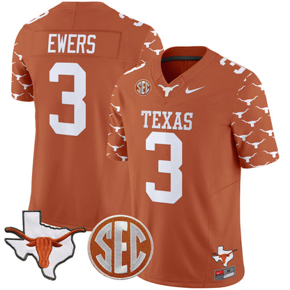 Texas Longhorns State Map & Sec Patch Vapor Limited Jersey V5 - All Stitched