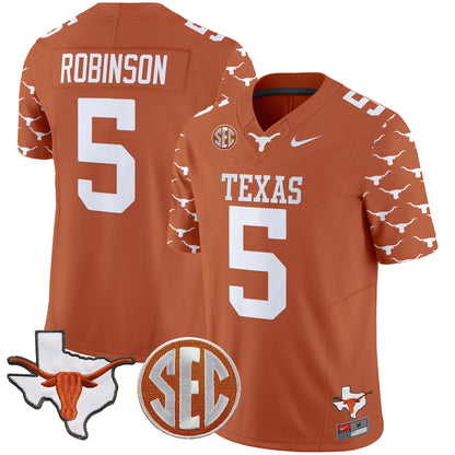 Texas Longhorns State Map & Sec Patch Vapor Limited Jersey V5 - All Stitched