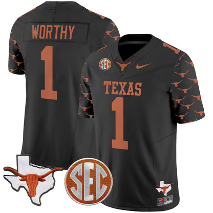 Texas Longhorns State Map & Sec Patch Vapor Limited Jersey V5 - All Stitched