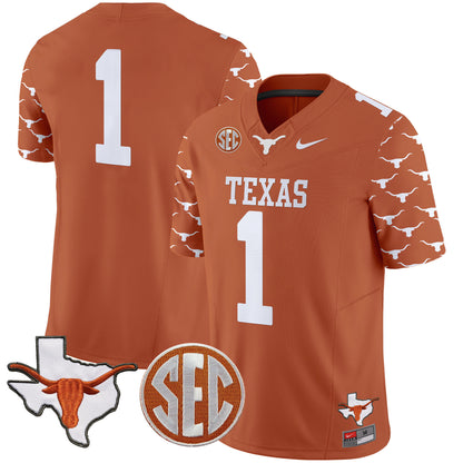 Texas Longhorns State Map & Sec Patch Vapor Limited Jersey V5 - All Stitched