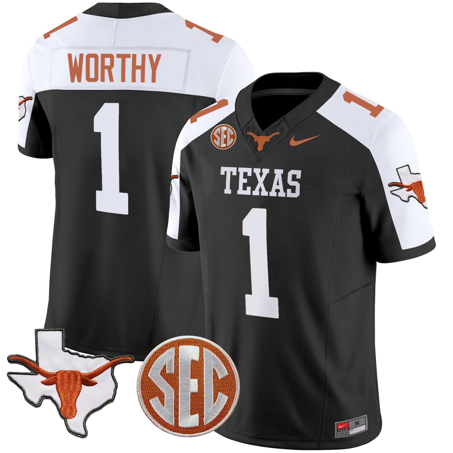 Texas Longhorns State Map & Sec Patch Vapor Limited Jersey V5 - All Stitched