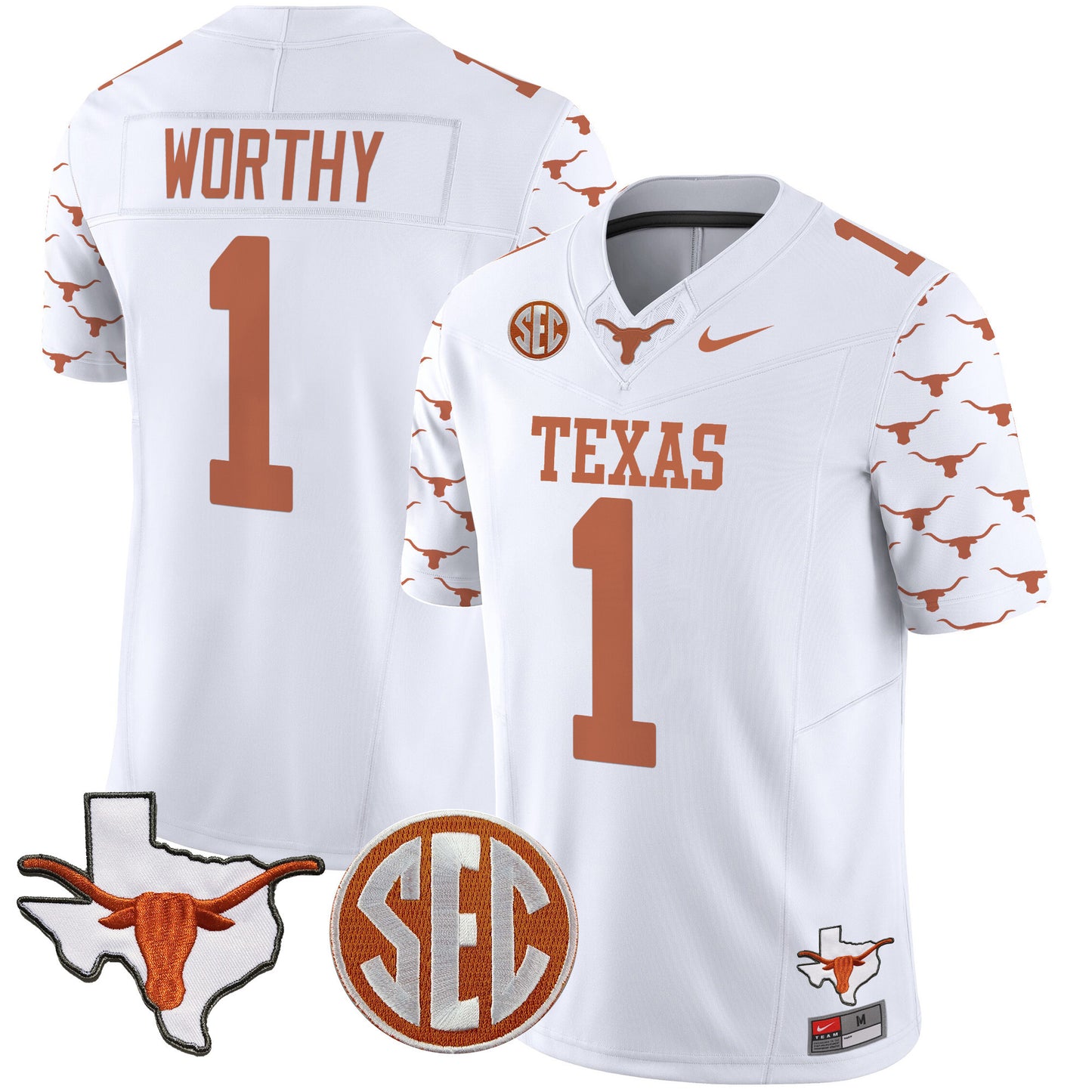 Texas Longhorns State Map & Sec Patch Vapor Limited Jersey V5 - All Stitched