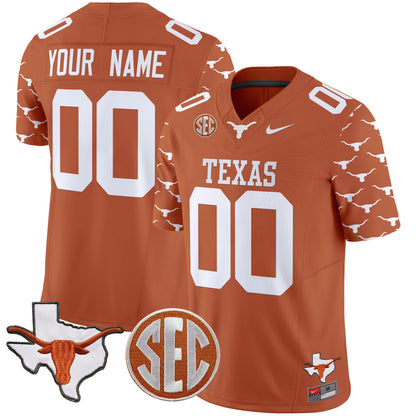 Texas Longhorns State Map & Sec Patch Vapor Limited Custom Jersey V5 - All Stitched