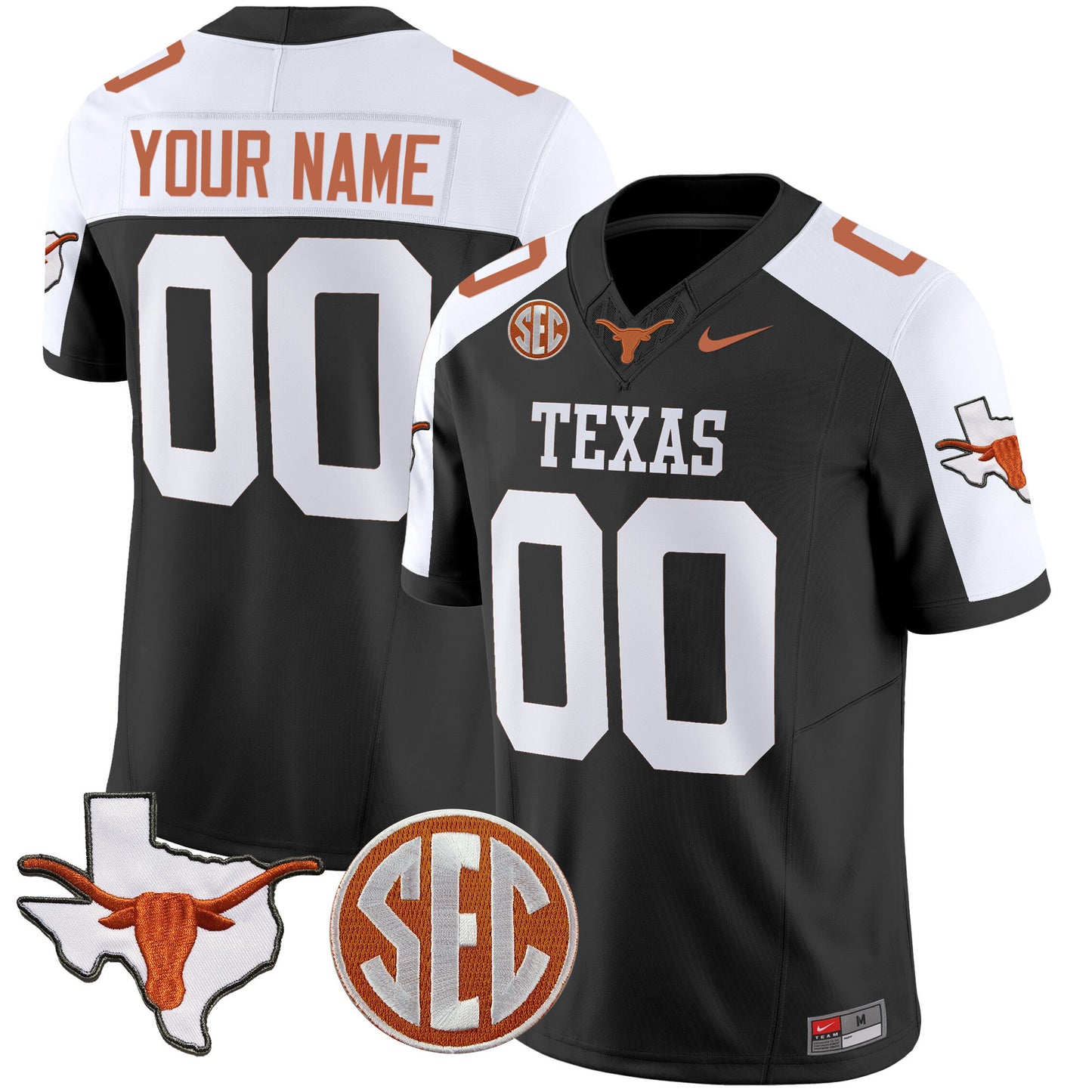 Texas Longhorns State Map & Sec Patch Vapor Limited Custom Jersey V5 - All Stitched