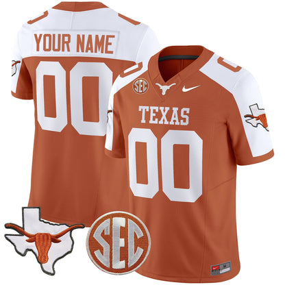 Texas Longhorns State Map & Sec Patch Vapor Limited Custom Jersey V5 - All Stitched