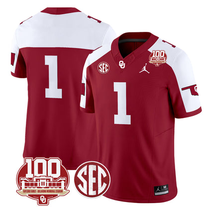 Oklahoma Sooners 100th Anniversary Patch Vapor Limited Jersey - All Stitched