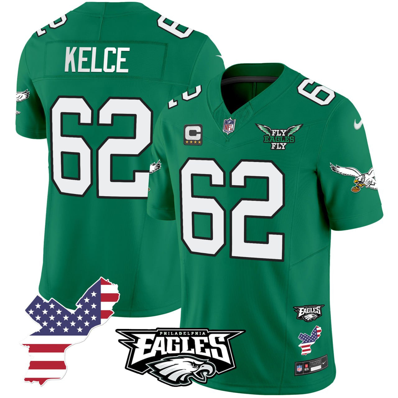 Jason Kelce Philadelphia Eagles Fly Eagles Fly Patch Jersey - All Stitched