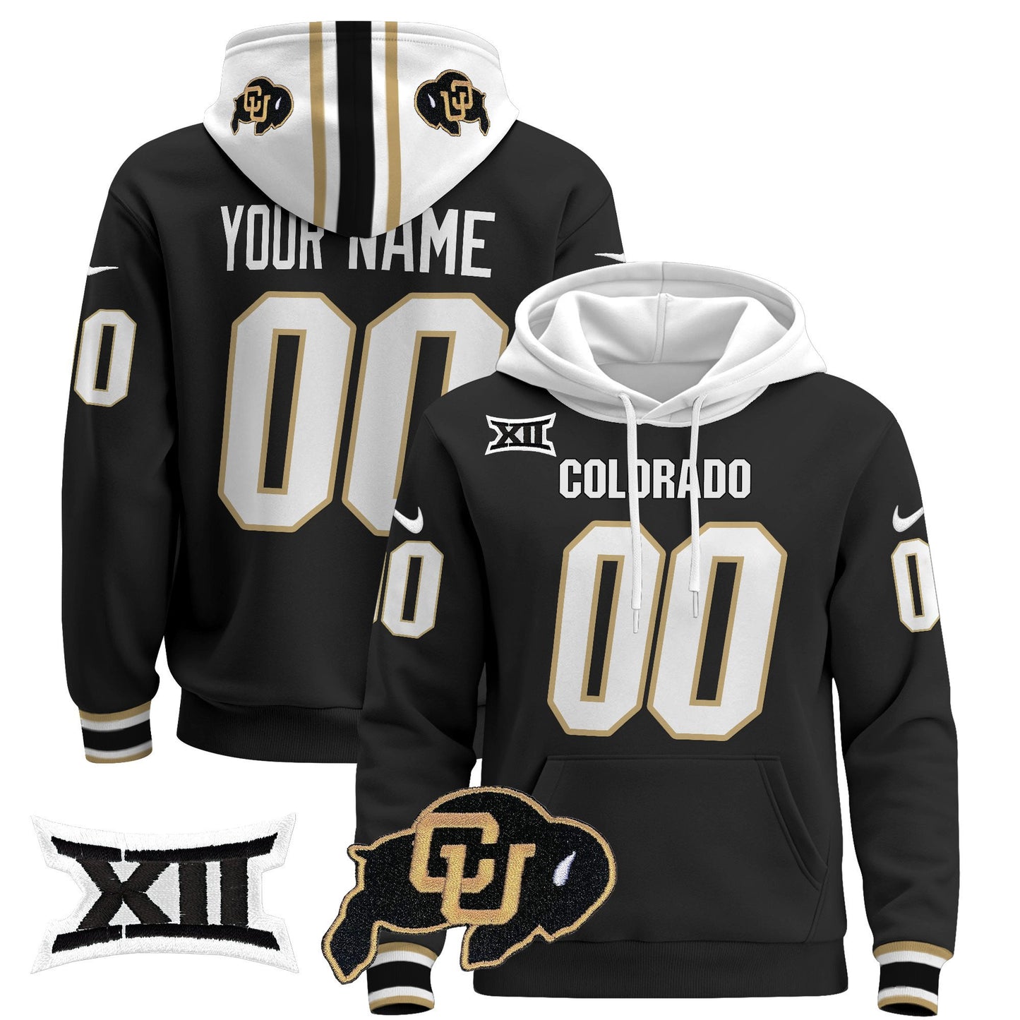 Colorado Buffaloes Custom Pullover Hoodie - Big 12 XII Patch - All Stitched