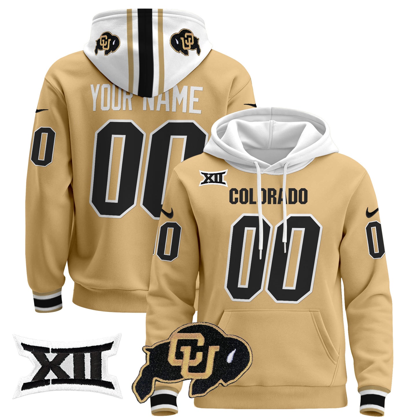 Colorado Buffaloes Custom Pullover Hoodie - Big 12 XII Patch - All Stitched