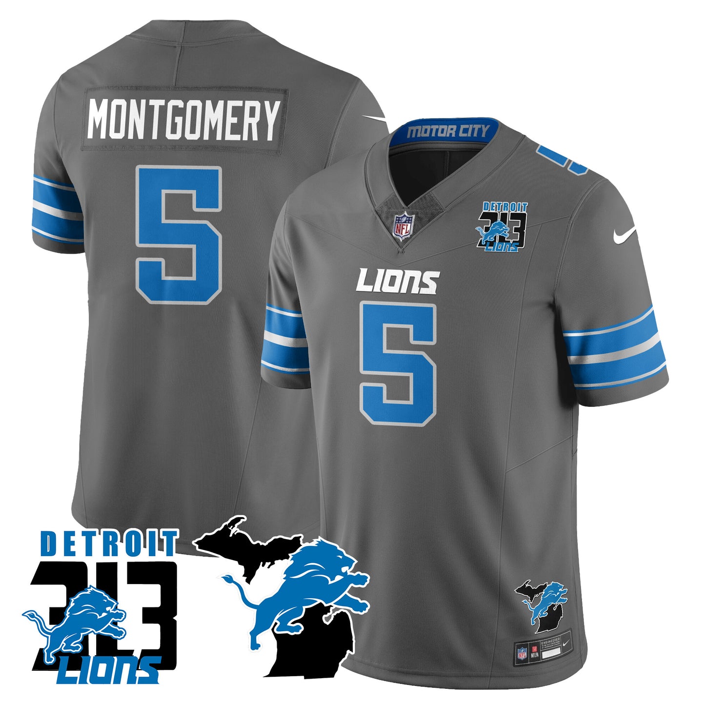 Lions 313 King Of The North Jersey - All Stitched