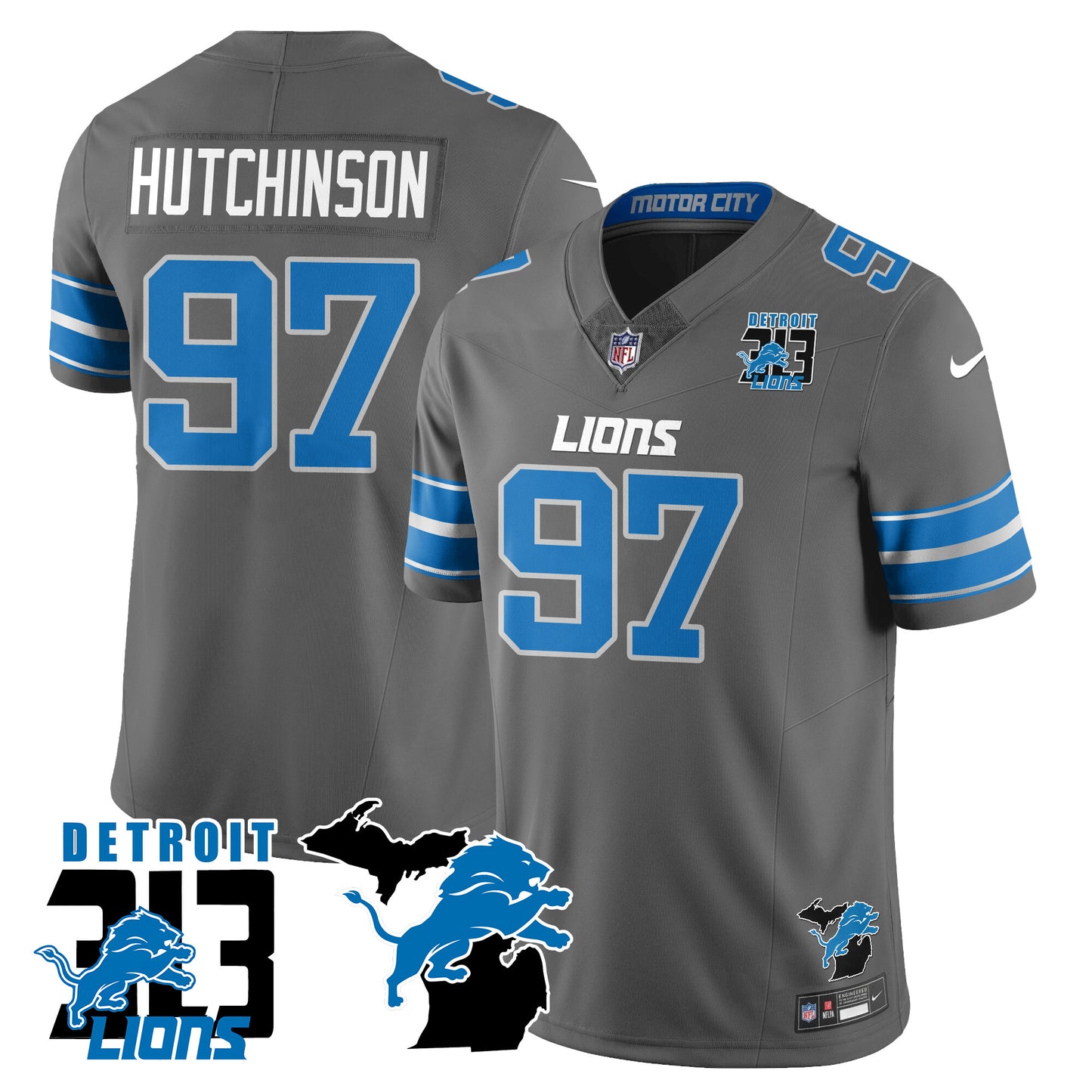 Lions 313 King Of The North Jersey - All Stitched