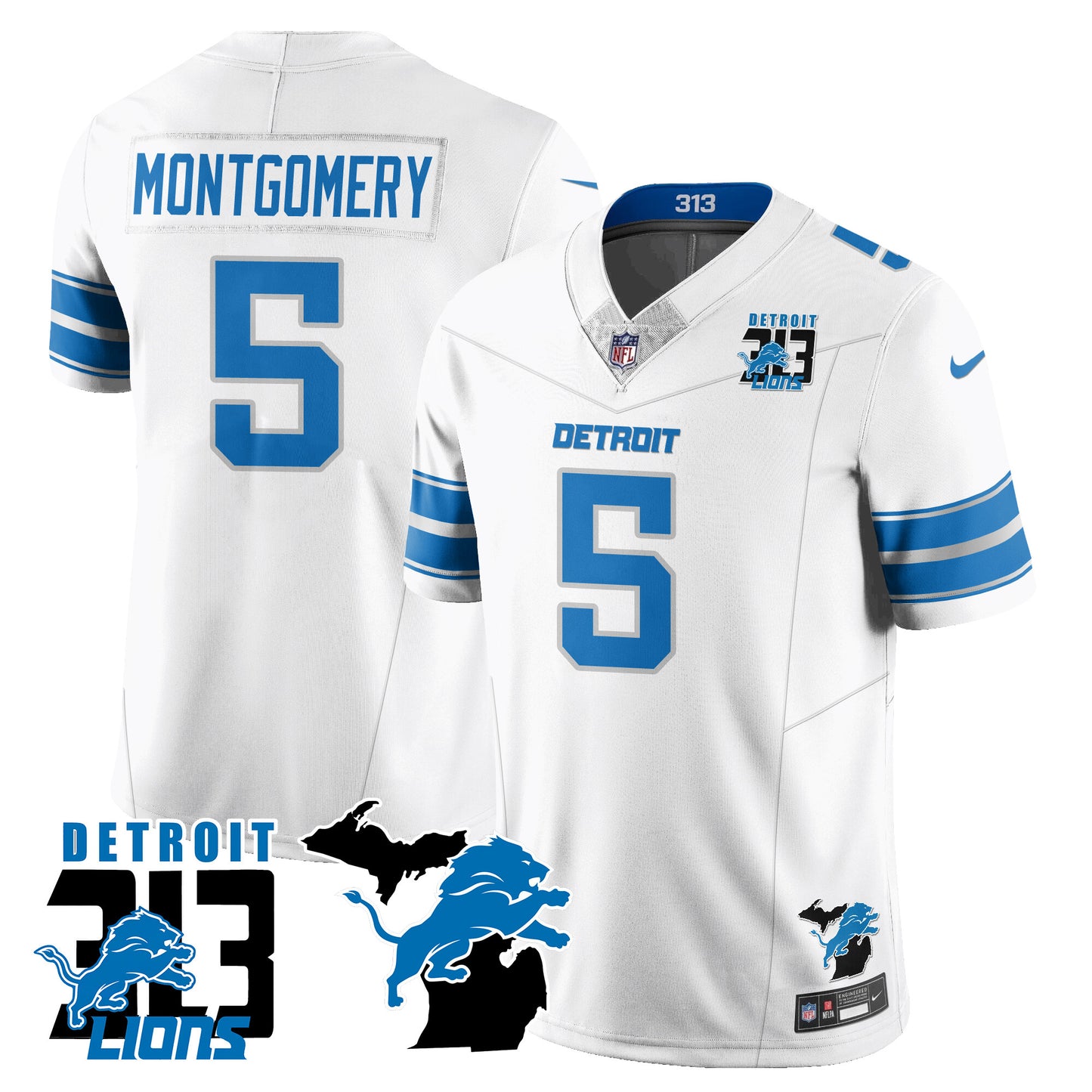 Lions 313 King Of The North Jersey - All Stitched