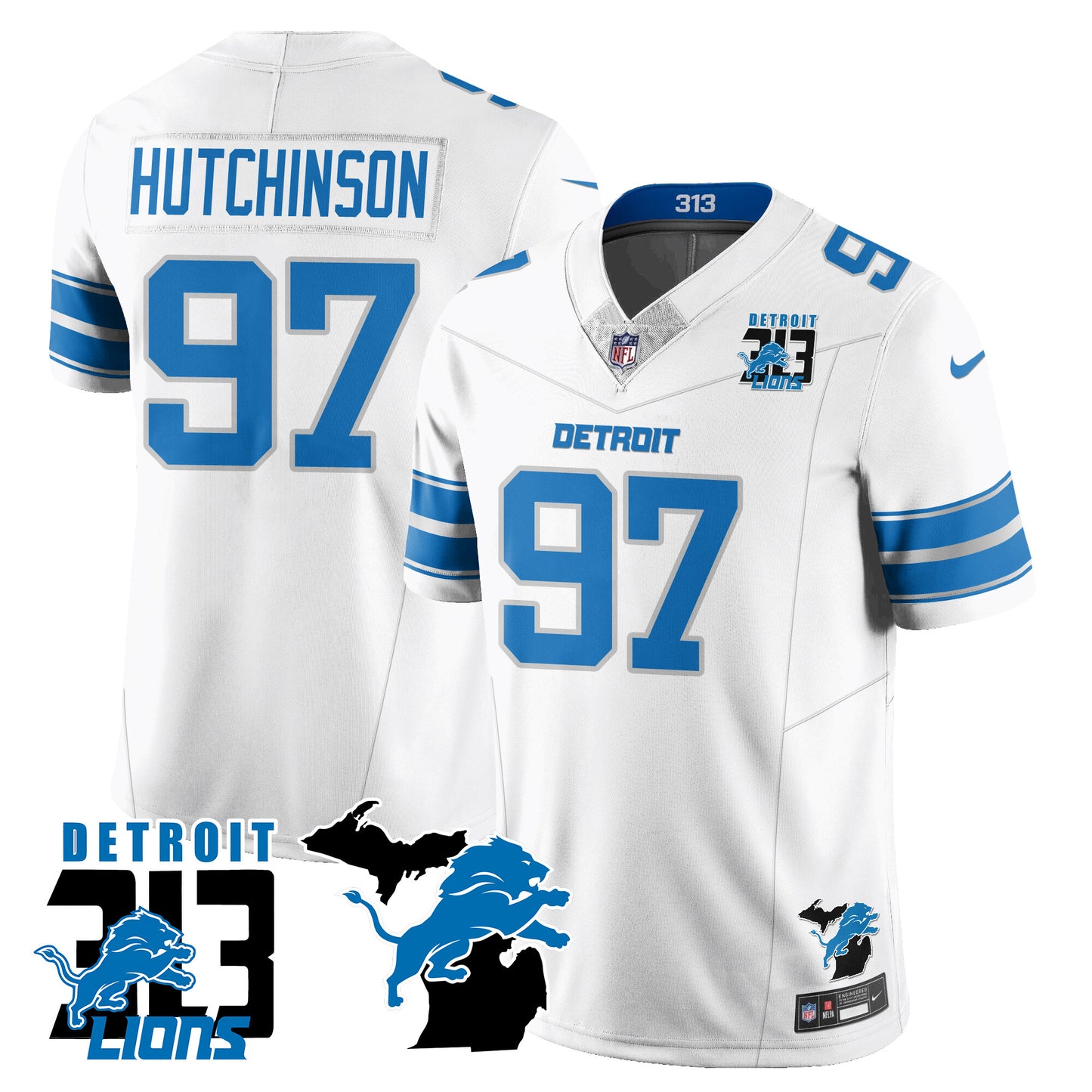 Lions 313 King Of The North Jersey - All Stitched