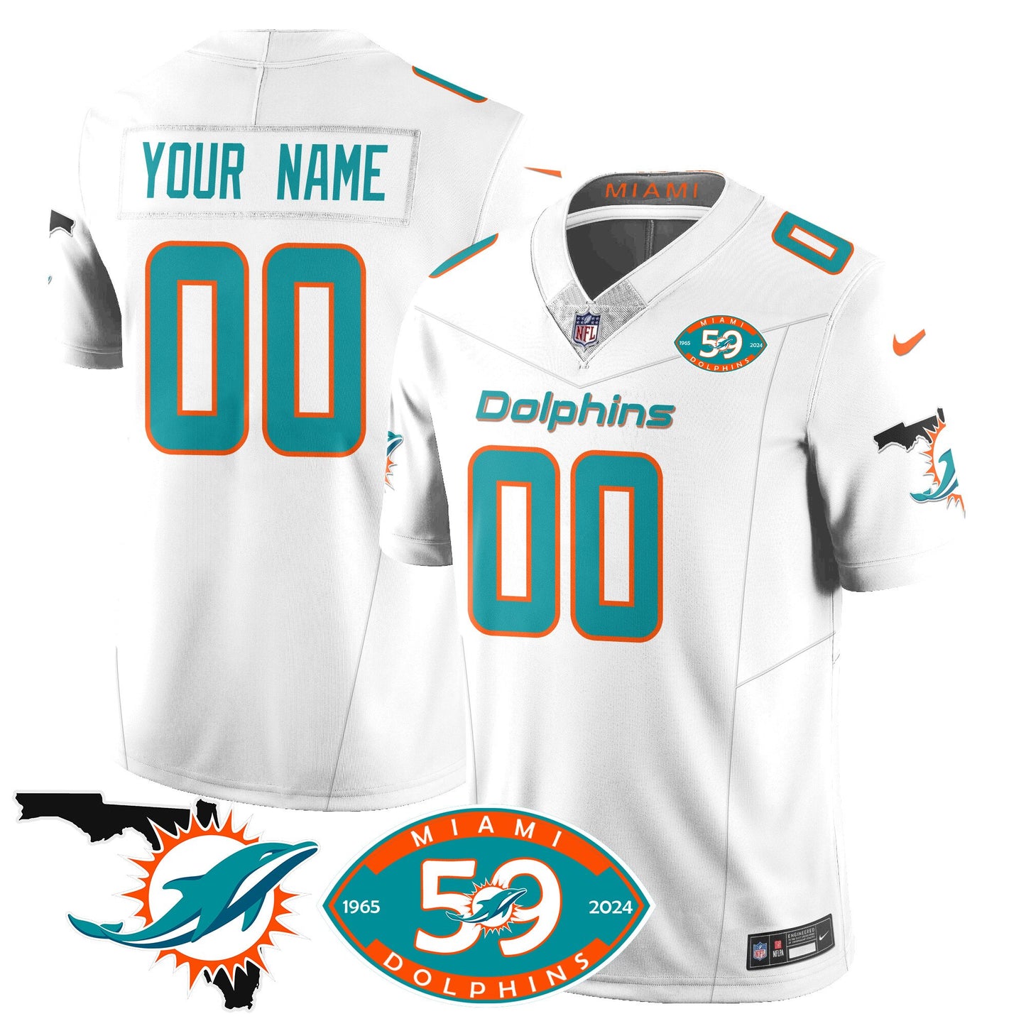 Custom Dolphins 1965-2024 - The Dolphins Jersey - All Stitched