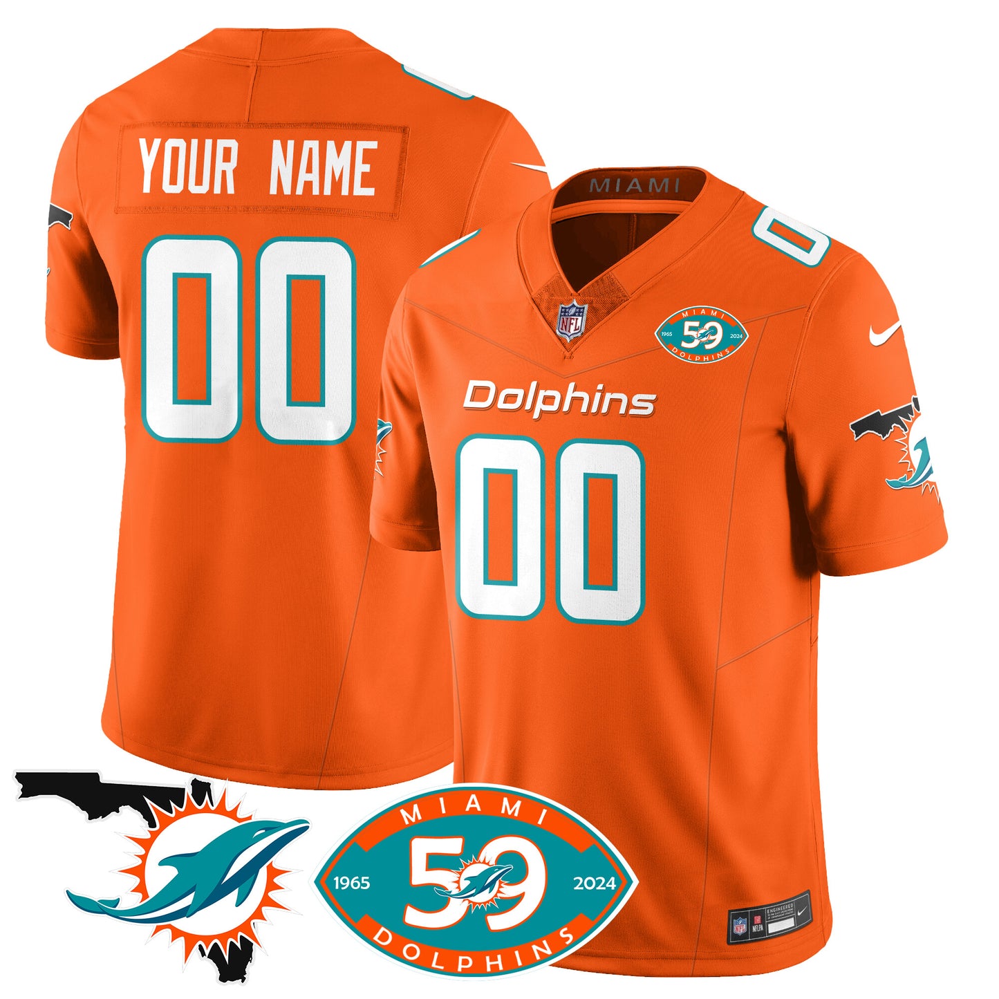 Custom Dolphins 1965-2024 - The Dolphins Jersey - All Stitched