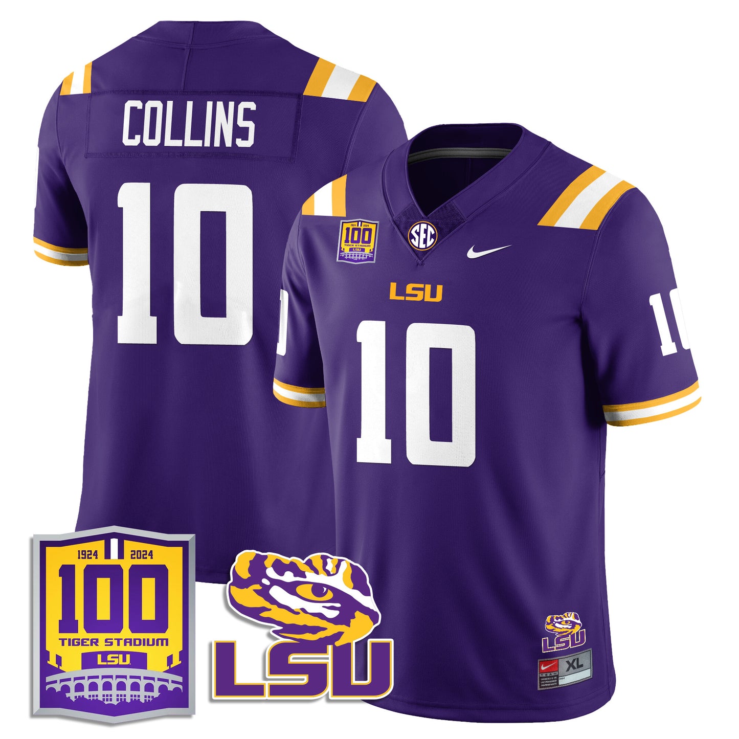 Men's LSU Football 2024 Vapor Jersey - 100th Tigers Stadium - All Stitched