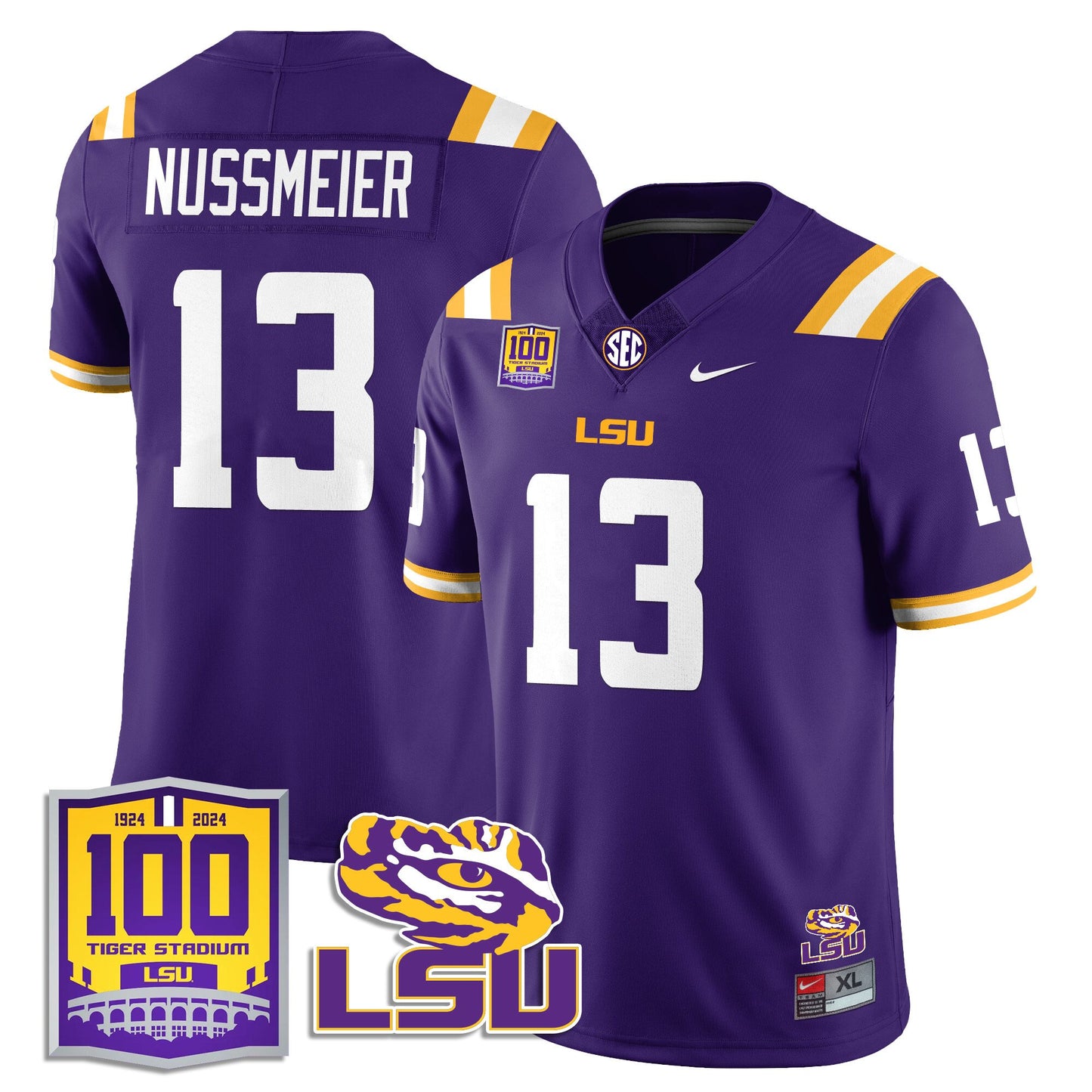 Men's LSU Football 2024 Vapor Jersey - 100th Tigers Stadium - All Stitched