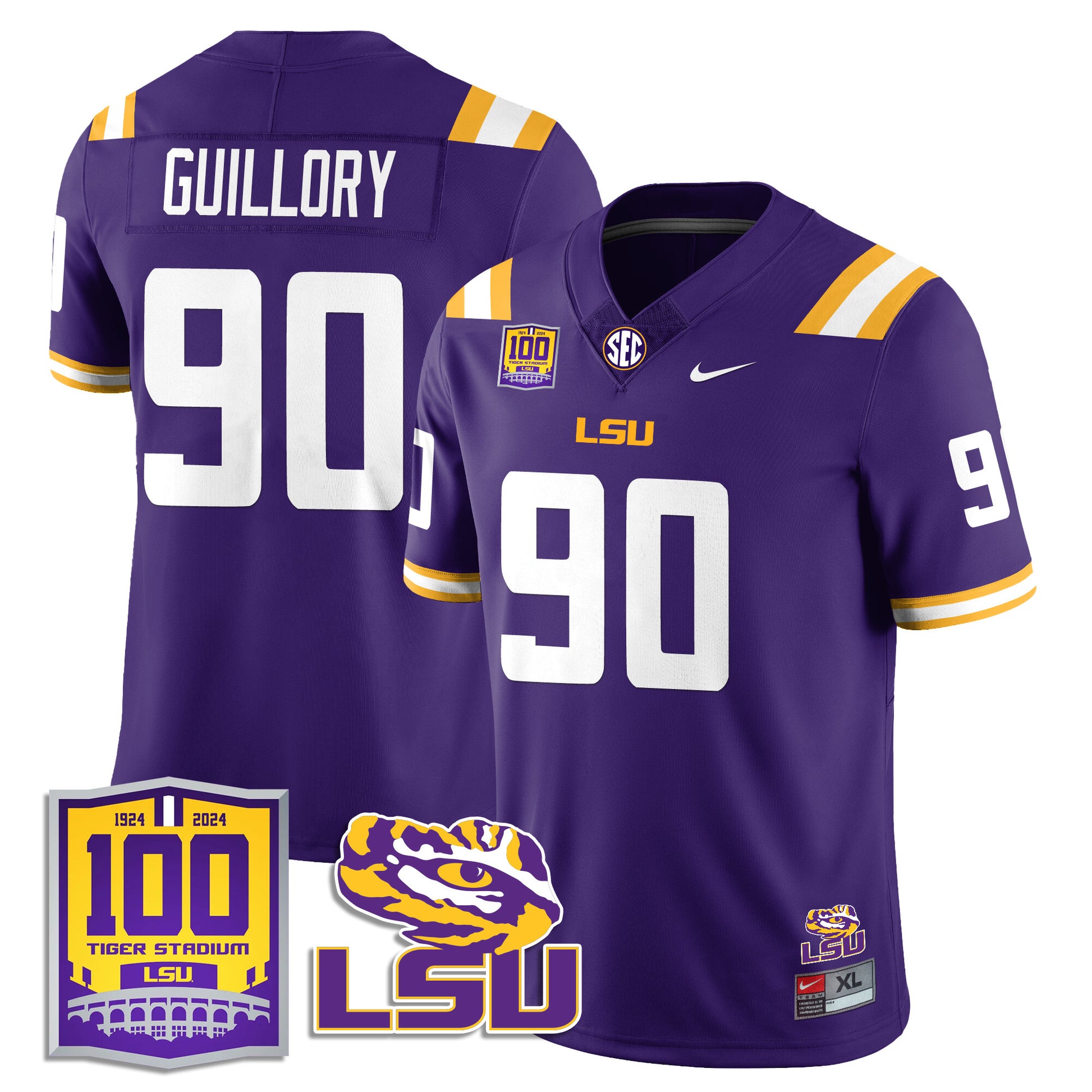 Men's LSU Football 2024 Vapor Jersey - 100th Tigers Stadium - All Stitched