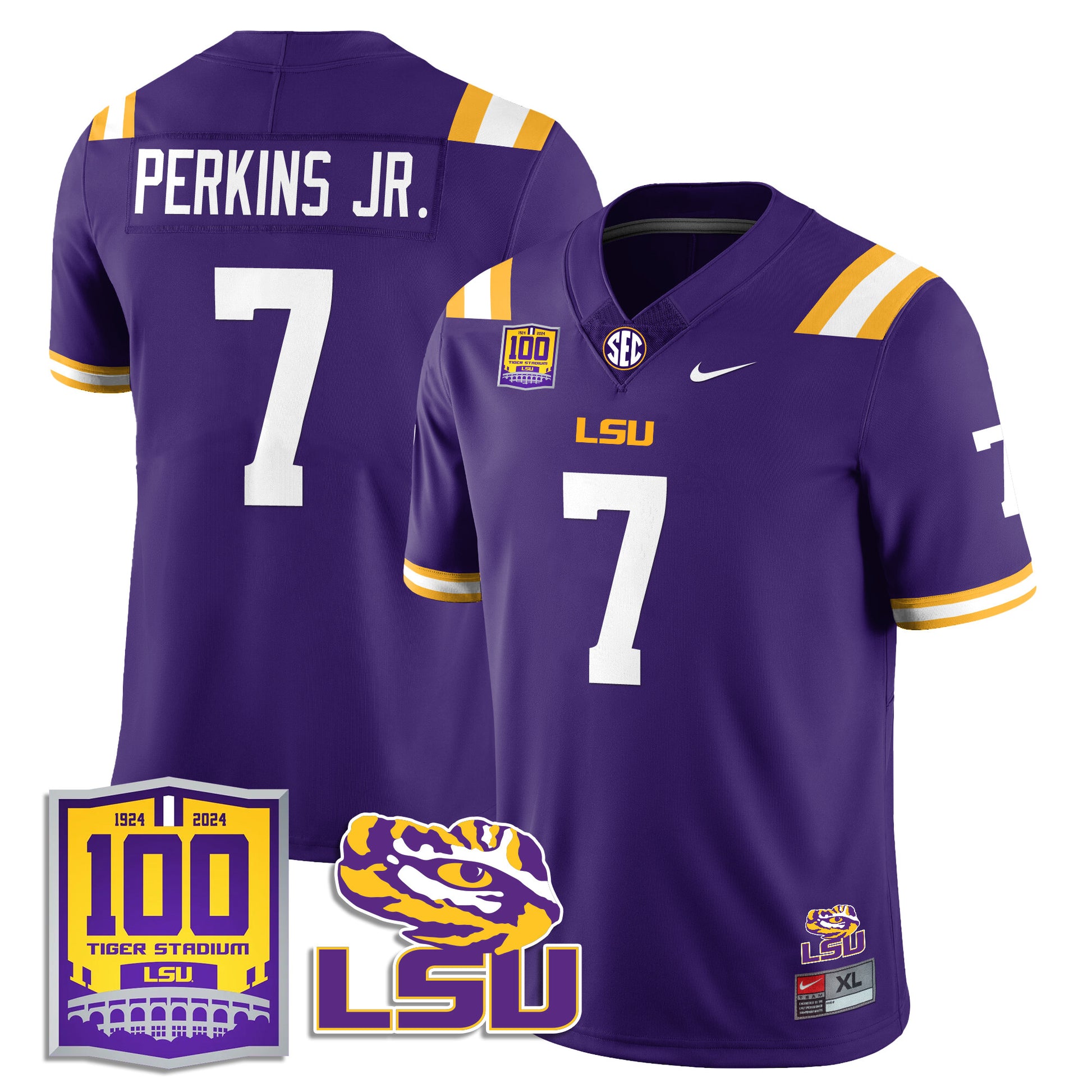 Men's LSU Football 2024 Vapor Jersey - 100th Tigers Stadium - All Stitched