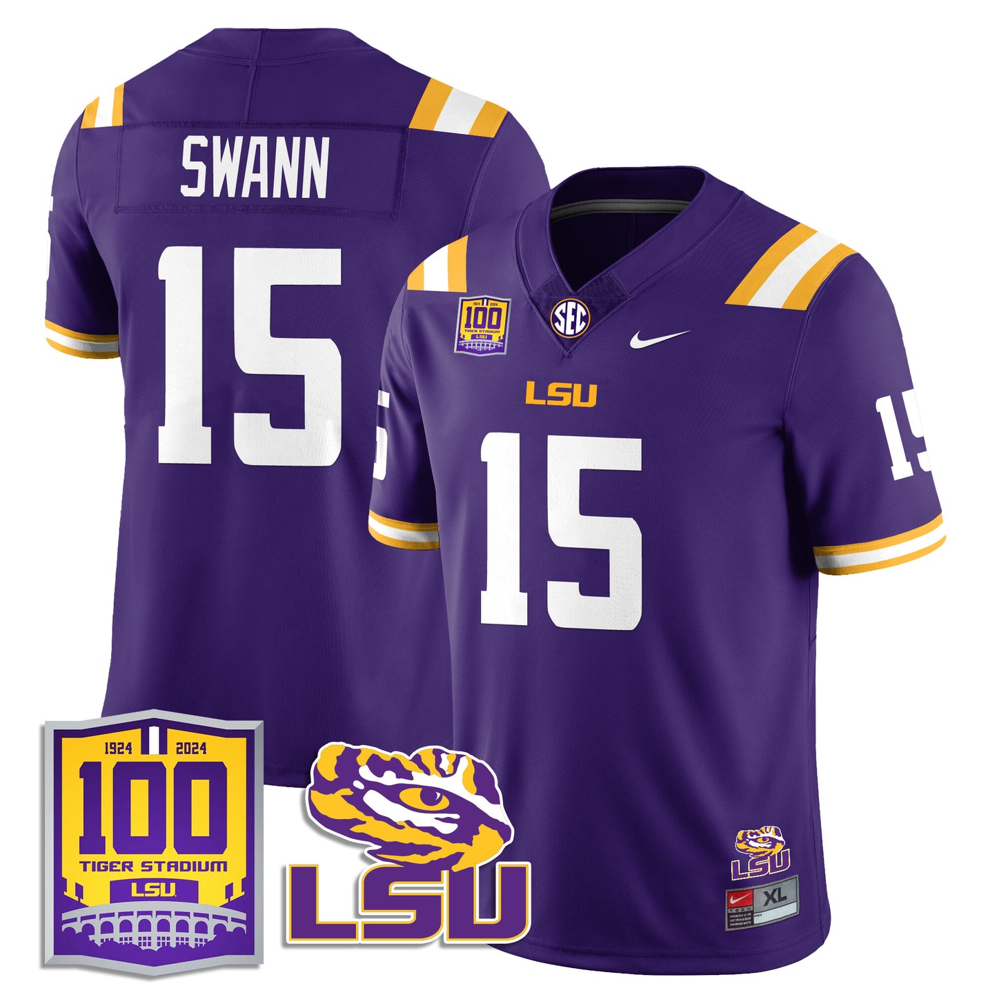 Men's LSU Football 2024 Vapor Jersey - 100th Tigers Stadium - All Stitched